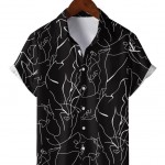 Men's Shirt Top, Abstract Pattern Camp Collar Bowling Shirts Short Sleeves Closure Summer Hawaiian Shirt Male Casual Button Up Shirt For Daily Vacation Resorts Beach Shirts For Men