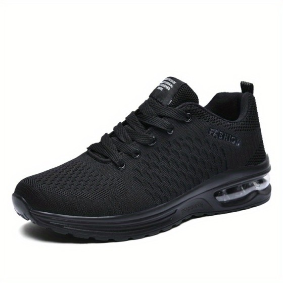 Men's Air Cushion Shock Absorption Knitted Lightweight Breathable Lace Up Athletic Shoes For Outdoor Running Walking