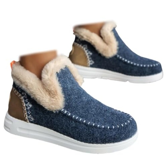 Winter Shoes for Women 2025 Fluffy Ankle Snow Boots Warm Fleece Lined Boots Women Anti-Slip Slip on Fur Lined Loafers Casual Outdoor Plush Short Booties Comfortable Fashion Loafers Shoes