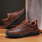 Men's Handmade Premium Leather Non-Slip Orthopedic Shoes, Comfortable Fashion Slip-On Loafers for Driving Hiking