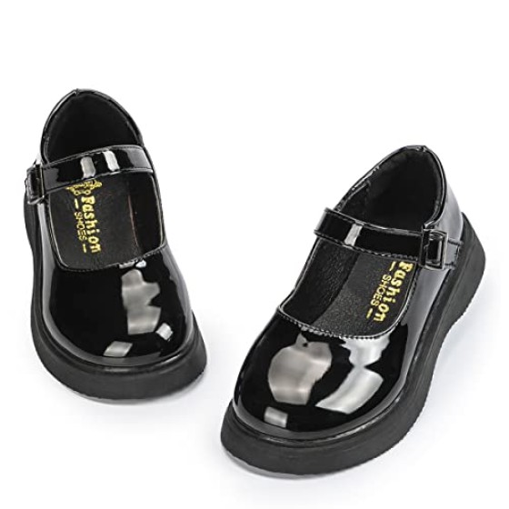 Girls School Oxford Shoes PU Leather Pull On Uniform Dress Shoes Rubber Sole Toddler Little Kids