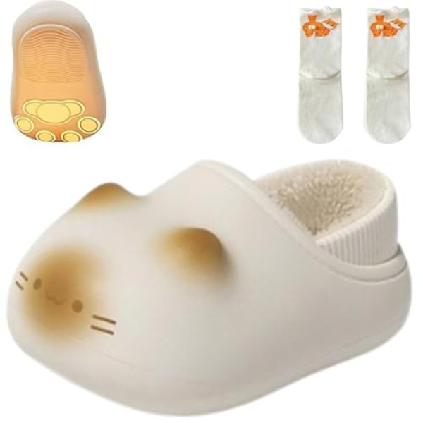 2026 Cat Paws Footprints Fluffy Plush Fleece Height Increase Slippers - Cute Animal Ultra-Thick Slipper with Paw Print