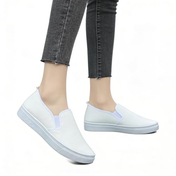 Women's Casual Flat Shoes - Flat Non-Slip Slip-On Sneakers, Comfortable Leather Upper Work Shoes for Nurses, Casual Daily Wear & Long Shifts, Lightweight Low-Cut Footwear
