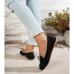 Women's Comfortable Suede Penny Loafers Casual Round Toe Slip On Bowknot Lightweight Walking Flats Moccasins Driving Boat Shoes