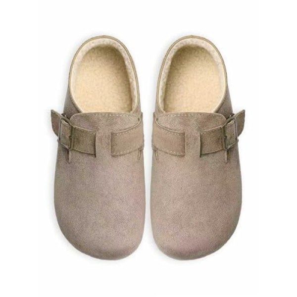 Women's Suede-Lined Clogs Slip-On Style with Adjustable Buckle Cork Sole Leather Clogs Soft Work Shoes with Arch Support Unise