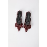Women's Patent Leather Pointed Toe Slingback Flats with Bow, Burgundy