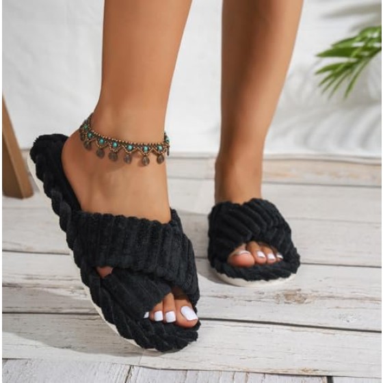 Slippers for Women Memory Foam House Bedroom Corduroy Crossbands Open Toe Slides Slipper Shoes Comfy Trendy Gift Slippers