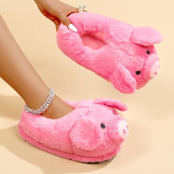 Cute Pig Plush Slippers for Women Men - Unisex Fuzzy House Slippers Soft Warm Cozy Indoor Shoes Non-Slip Sole | US Women 7.5-8 / Men 6-6.5 (Fit 25cm Foot Length)
