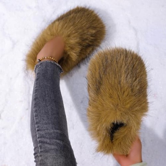 Women's Plush Non-Slip Slippers, Memory Foam Indoor Outdoor Use Winter Home Style Slippers