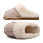 KuaiLu Womens Fluff Dual Memory Foam Slippers Ladies Cozy Arch Support Warm Scuff Slippers Slip on Comfy Winter House Shoes with Non-Slip Indoor Outdoor Hard Sole