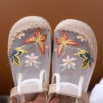 Women's Chinese Mesh Slipper Floral Sandals, Cute Embroidery Mesh Shoes for Summer with Braided Insoles